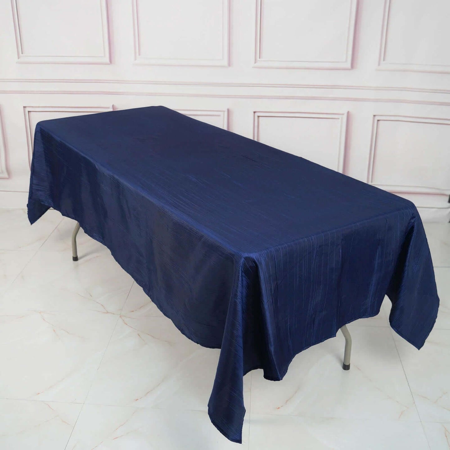 Taffeta 60"x102" Rectangle Tablecloth Navy Blue - Accordion Crinkle Table Cover