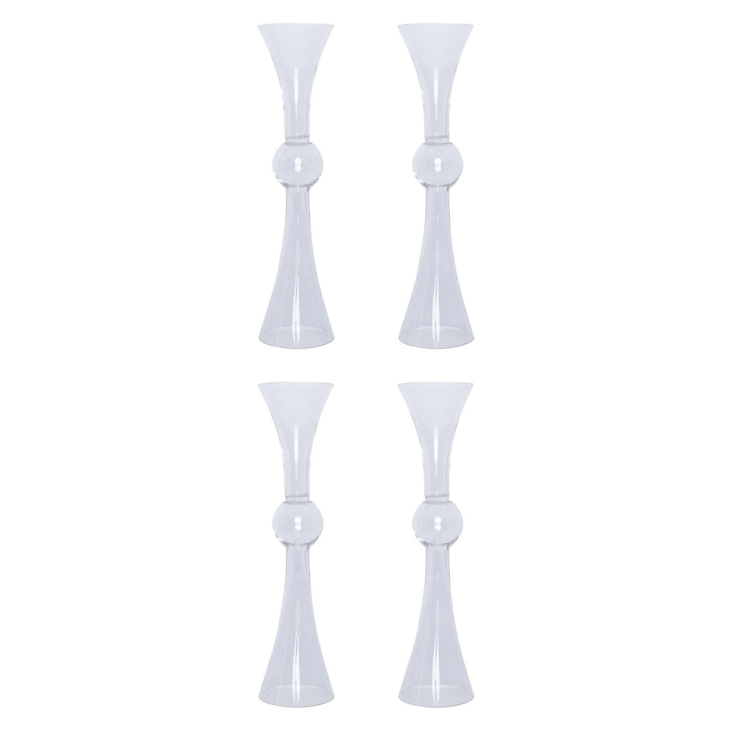 4-Pack Glass Trumpet Vases Reversible Latour Design Clear - Classy Wedding Table Flower Centerpieces 24"
