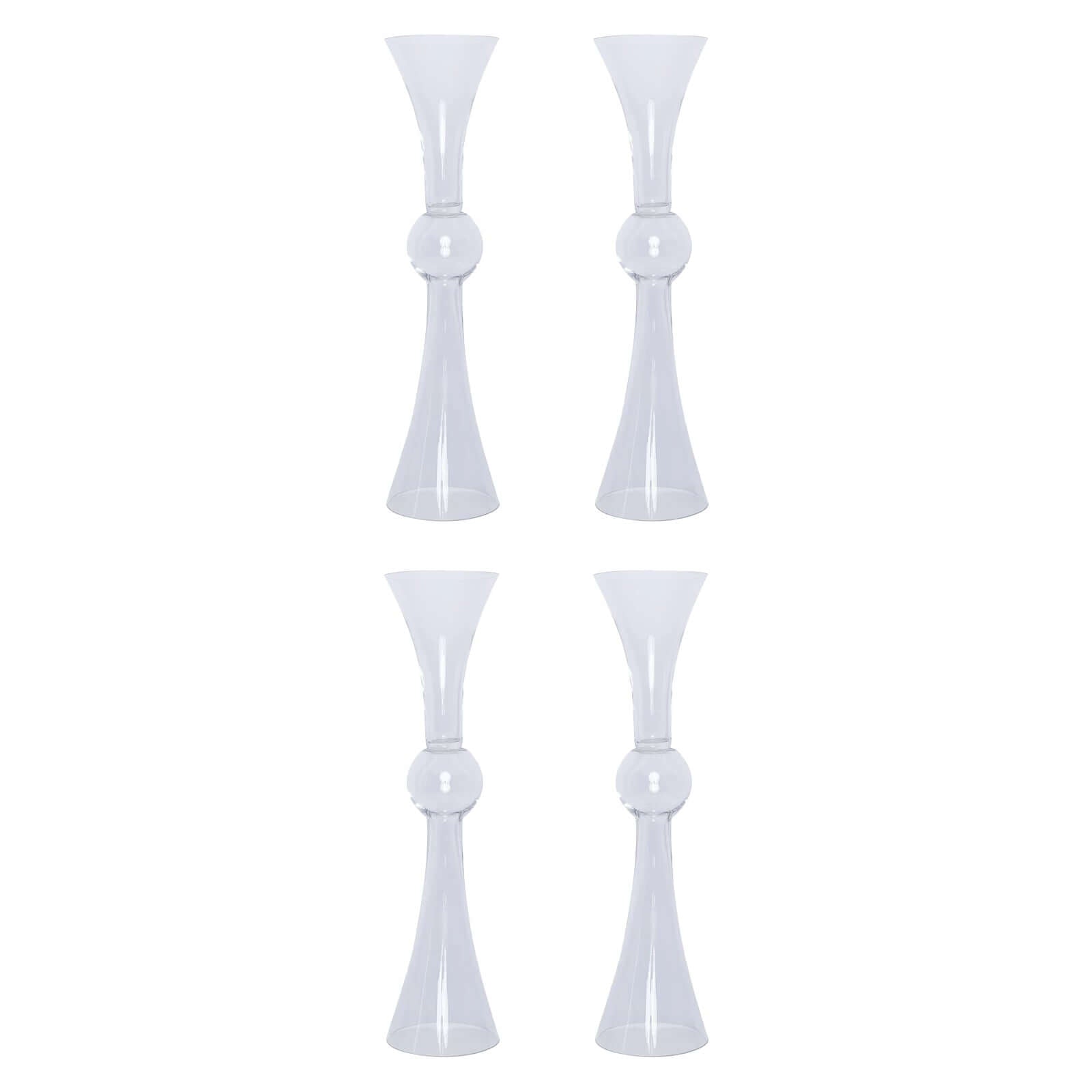 4-Pack Glass Trumpet Vases Reversible Latour Design Clear - Classy Wedding Table Flower Centerpieces 24"