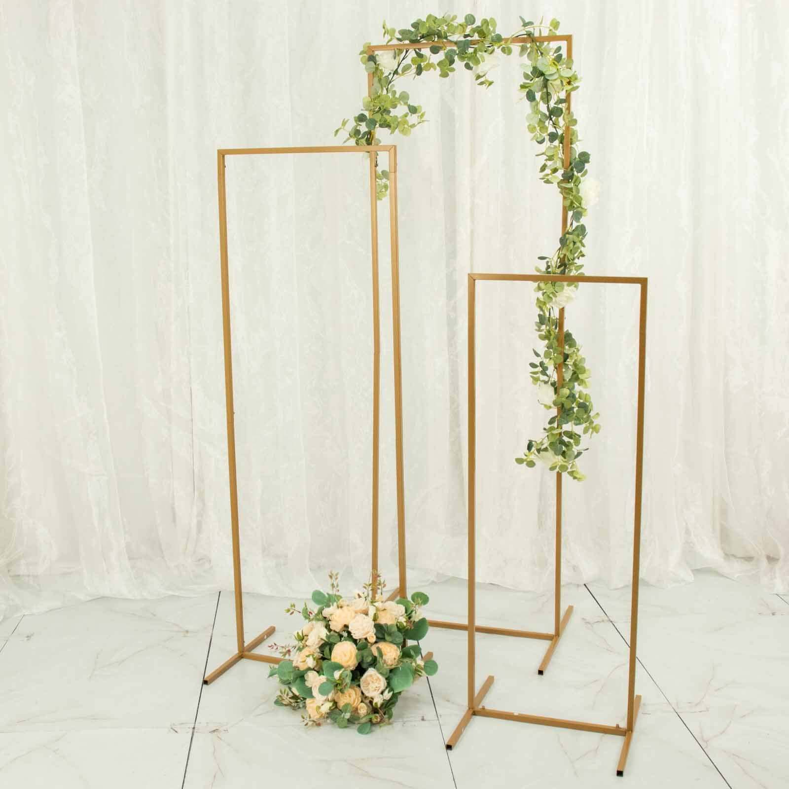 Set of 4 Gold Metal Frame Wedding Arch, Rectangular Backdrop Stand, Floral Display Frame - 3.5ft, 4.5ft, 5.5ft, 6.5ft