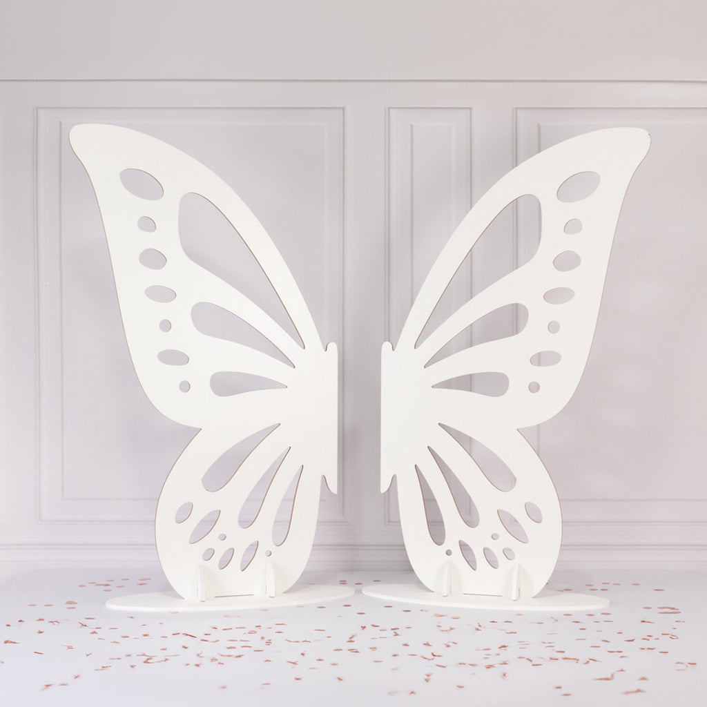 Freestanding Wooden Butterfly Wings Backdrop, Large Butterfly Cut - Out Stand Photo Prop - White, 4.5ftx3.5ft - Bell Racket Store
