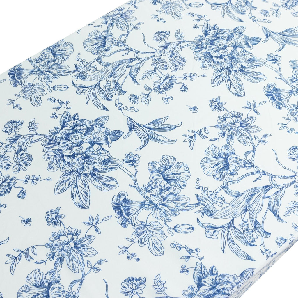 French Toile Fitted Tablecloth 6ft â€“ Blue & White Rectangular Polyester Wrinkle - Resistant Table Cover - Bell Racket Store