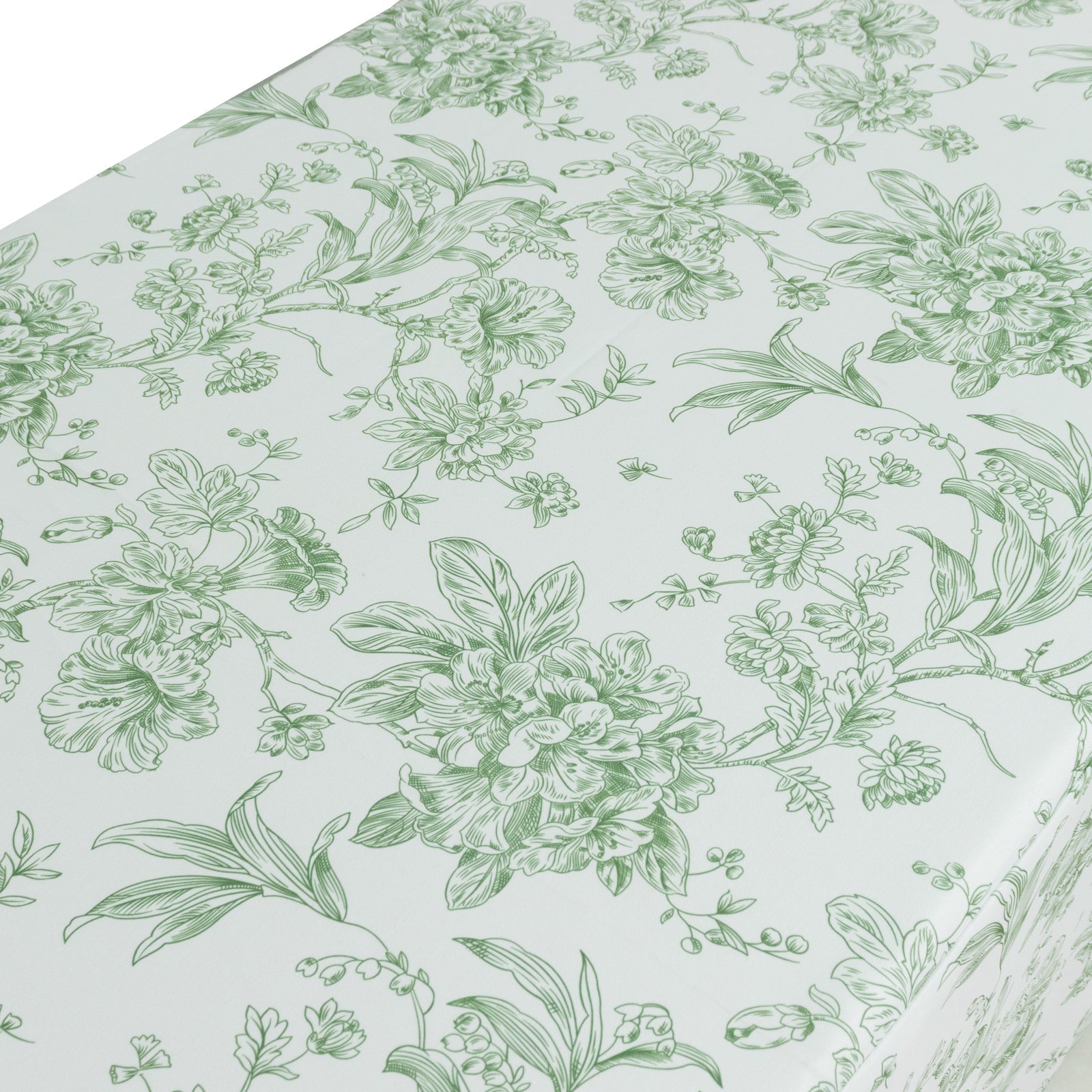 French Toile Fitted Tablecloth 6ft â€“ Dusty Sage Green & White Rectangular Polyester Wrinkle - Resistant Table Cover - Bell Racket Store