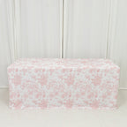 French Toile Fitted Tablecloth 6ft â€“ Pink & White Rectangular Polyester Wrinkle - Resistant Table Cover - Bell Racket Store