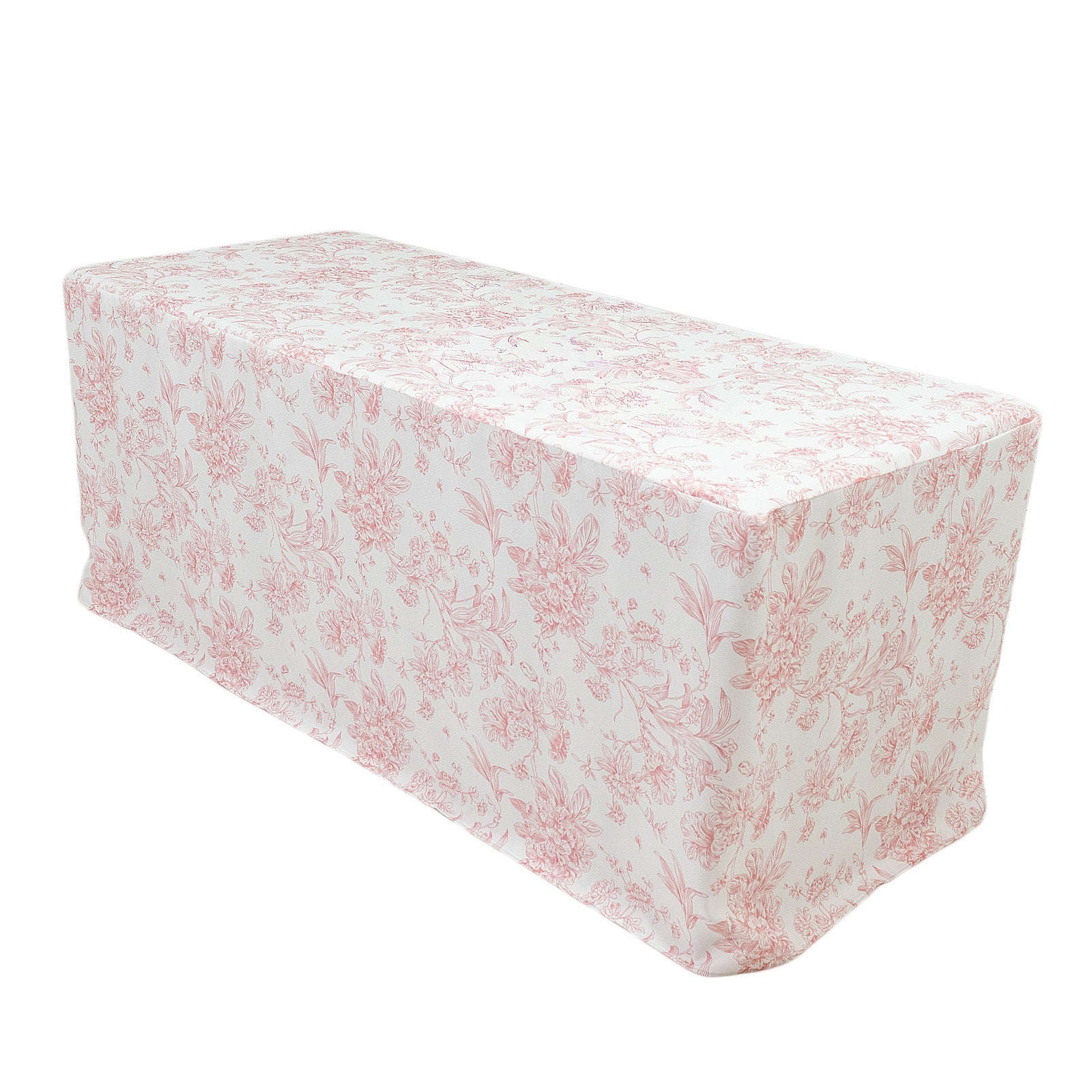 French Toile Fitted Tablecloth 6ft â€“ Pink & White Rectangular Polyester Wrinkle - Resistant Table Cover - Bell Racket Store