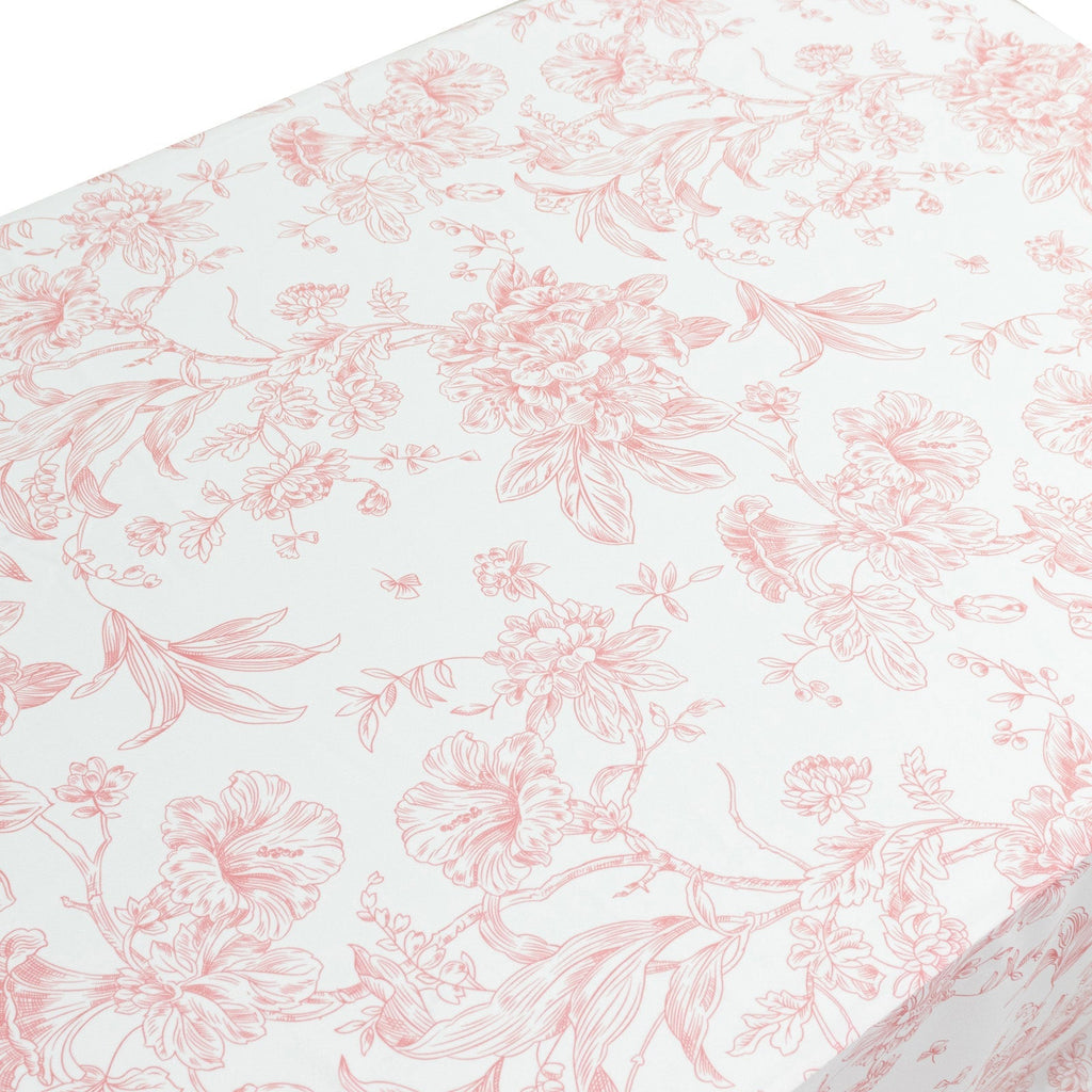 French Toile Fitted Tablecloth 6ft â€“ Pink & White Rectangular Polyester Wrinkle - Resistant Table Cover - Bell Racket Store