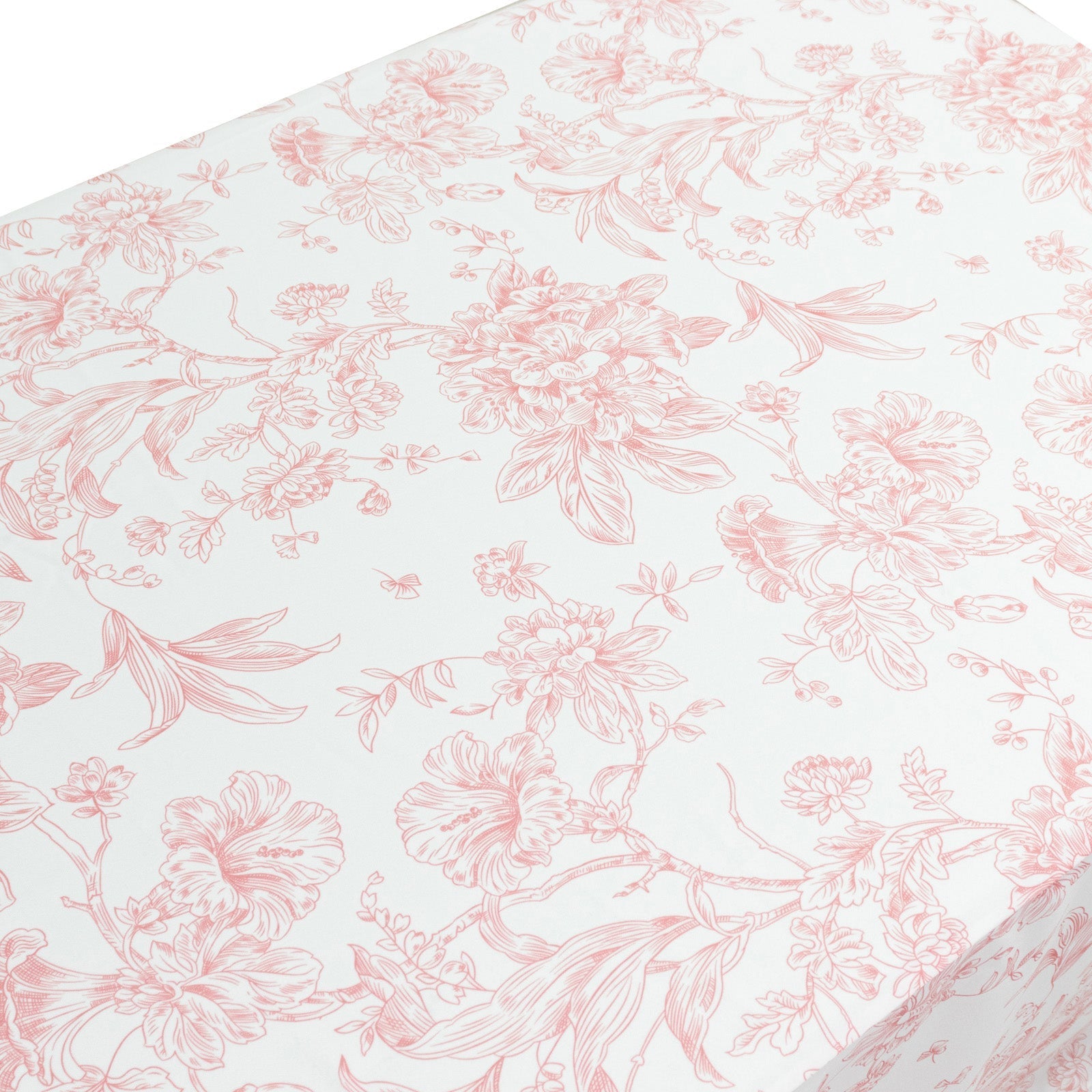 French Toile Fitted Tablecloth 6ft â€“ Pink & White Rectangular Polyester Wrinkle - Resistant Table Cover - Bell Racket Store