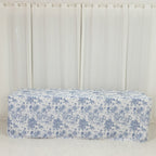 French Toile Fitted Tablecloth 8ft â€“ Blue & White Rectangular Polyester Wrinkle - Resistant Table Cover - Bell Racket Store