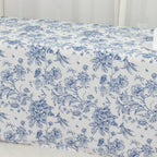 French Toile Fitted Tablecloth 8ft â€“ Blue & White Rectangular Polyester Wrinkle - Resistant Table Cover - Bell Racket Store