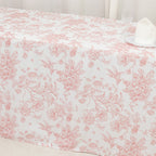 French Toile Fitted Tablecloth 8ft â€“ Pink & White Rectangular Polyester Wrinkle - Resistant Table Cover - Bell Racket Store