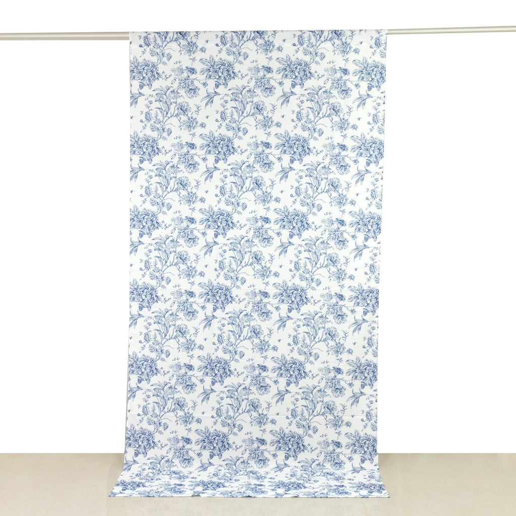 French Toile Polyester Backdrop Curtain â€“ Blue Floral 5ft x 10ft Rod Pocket Drape Panel - Bell Racket Store
