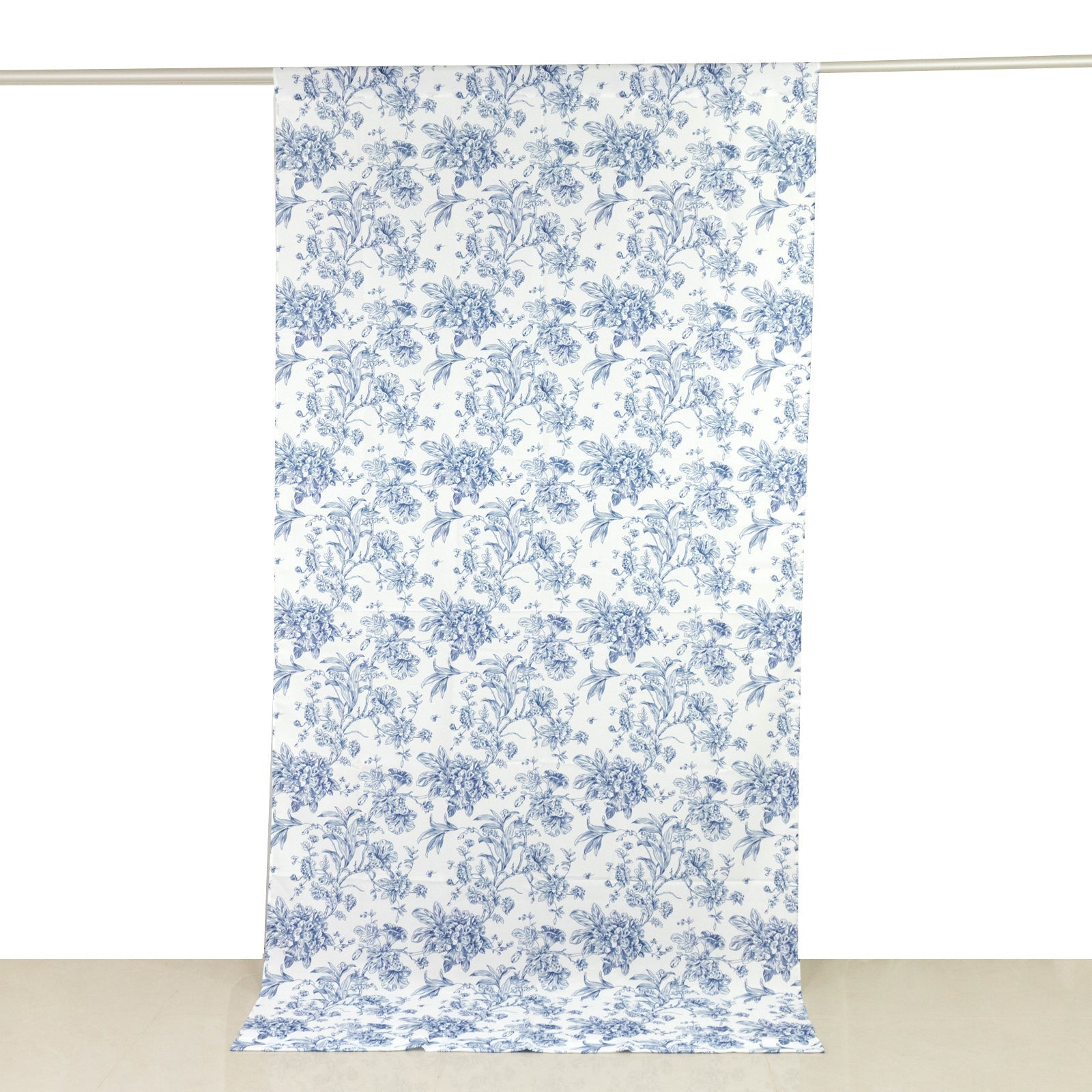 French Toile Polyester Backdrop Curtain â€“ Blue Floral 5ft x 10ft Rod Pocket Drape Panel - Bell Racket Store