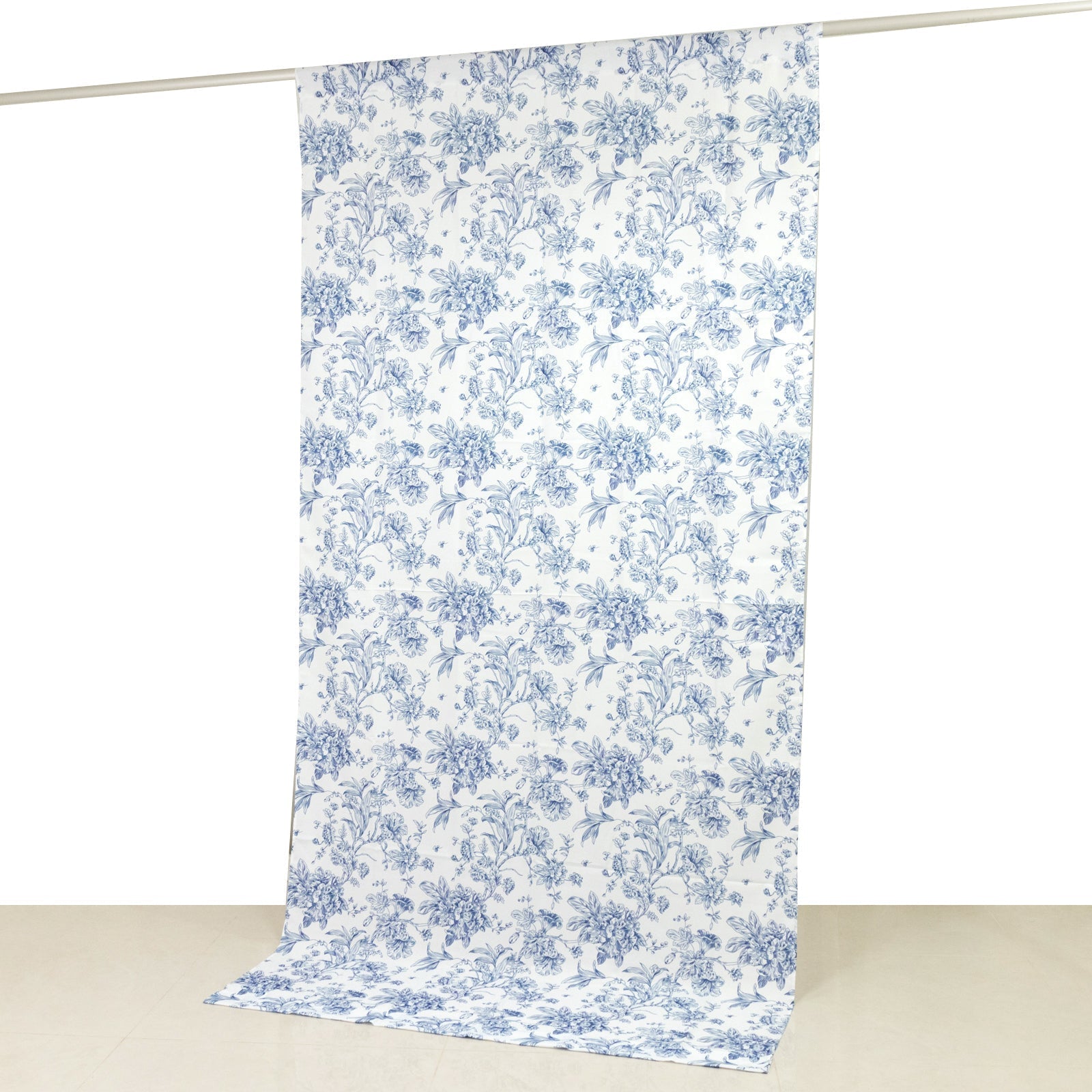 French Toile Polyester Backdrop Curtain â€“ Blue Floral 5ft x 10ft Rod Pocket Drape Panel - Bell Racket Store