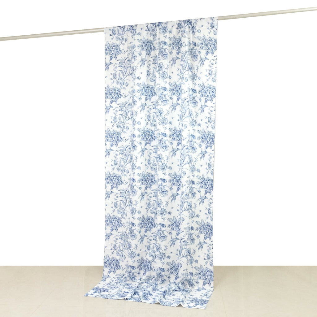 French Toile Polyester Backdrop Curtain â€“ Blue Floral 5ft x 10ft Rod Pocket Drape Panel - Bell Racket Store