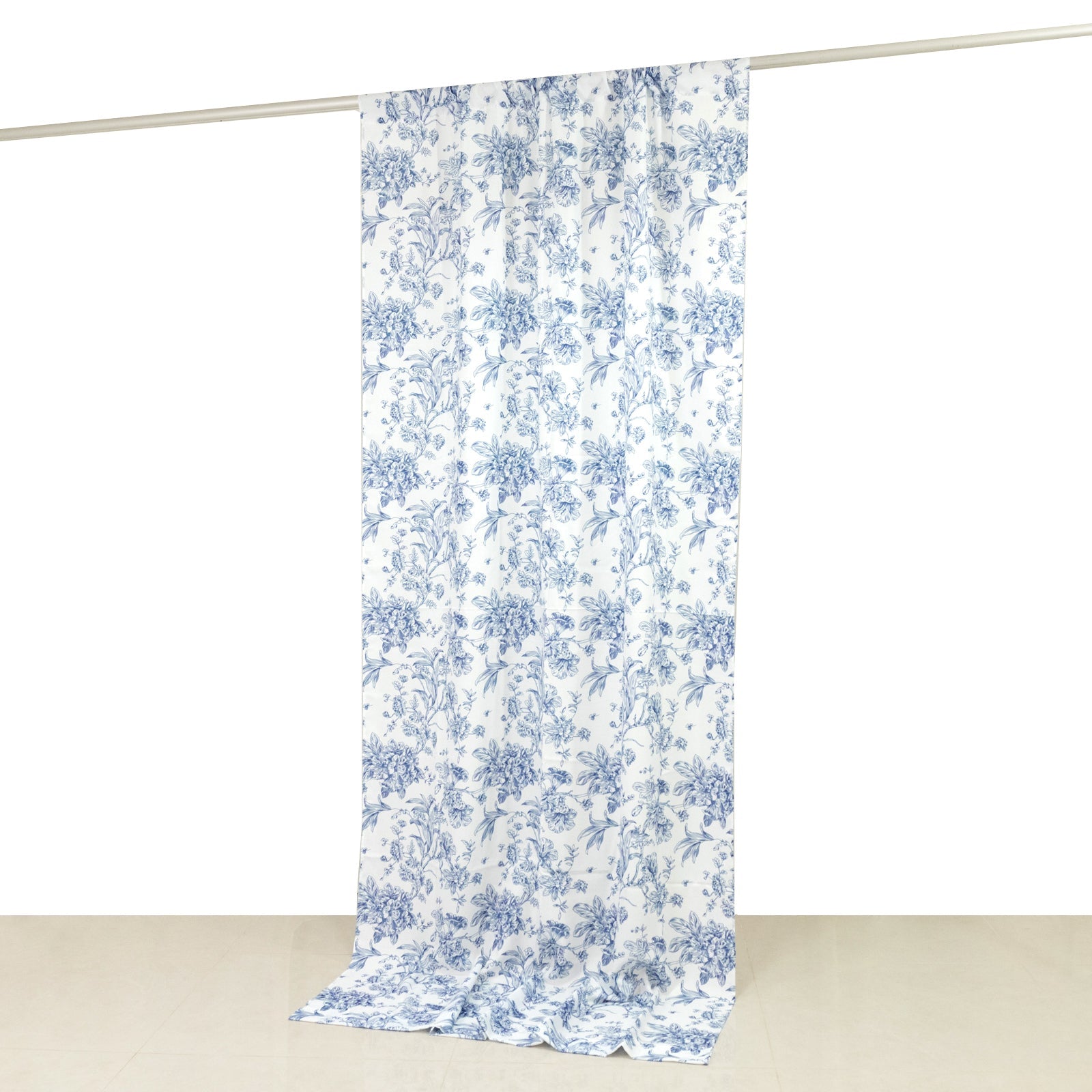 French Toile Polyester Backdrop Curtain â€“ Blue Floral 5ft x 10ft Rod Pocket Drape Panel - Bell Racket Store