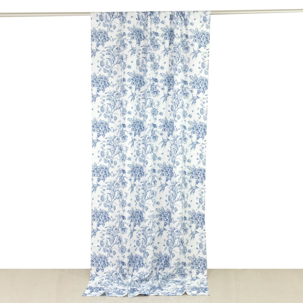 French Toile Polyester Backdrop Curtain â€“ Blue Floral 5ft x 10ft Rod Pocket Drape Panel - Bell Racket Store