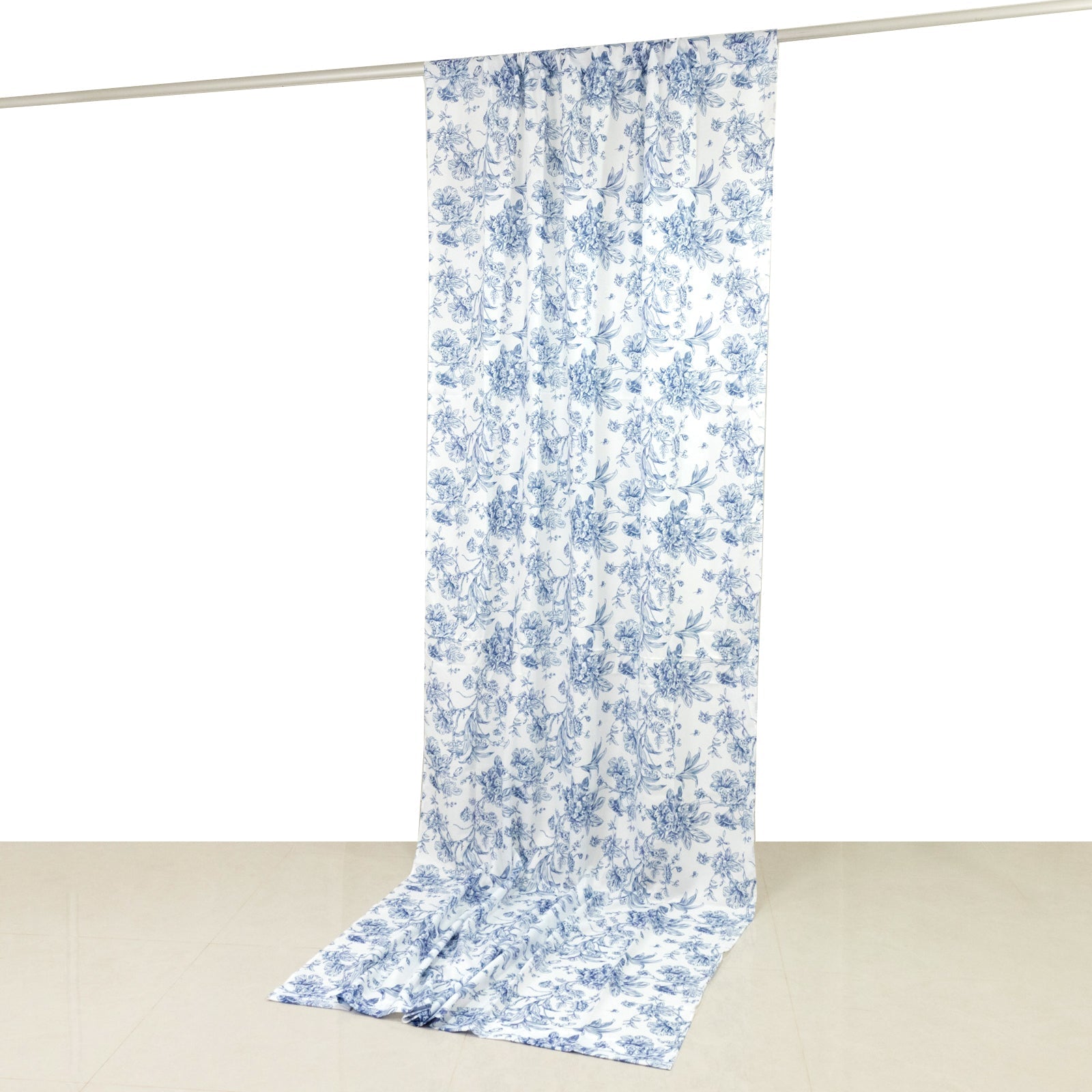 French Toile Polyester Backdrop Curtain â€“ Blue Floral 5ft x 12ft Rod Pocket Drape Panel - Bell Racket Store
