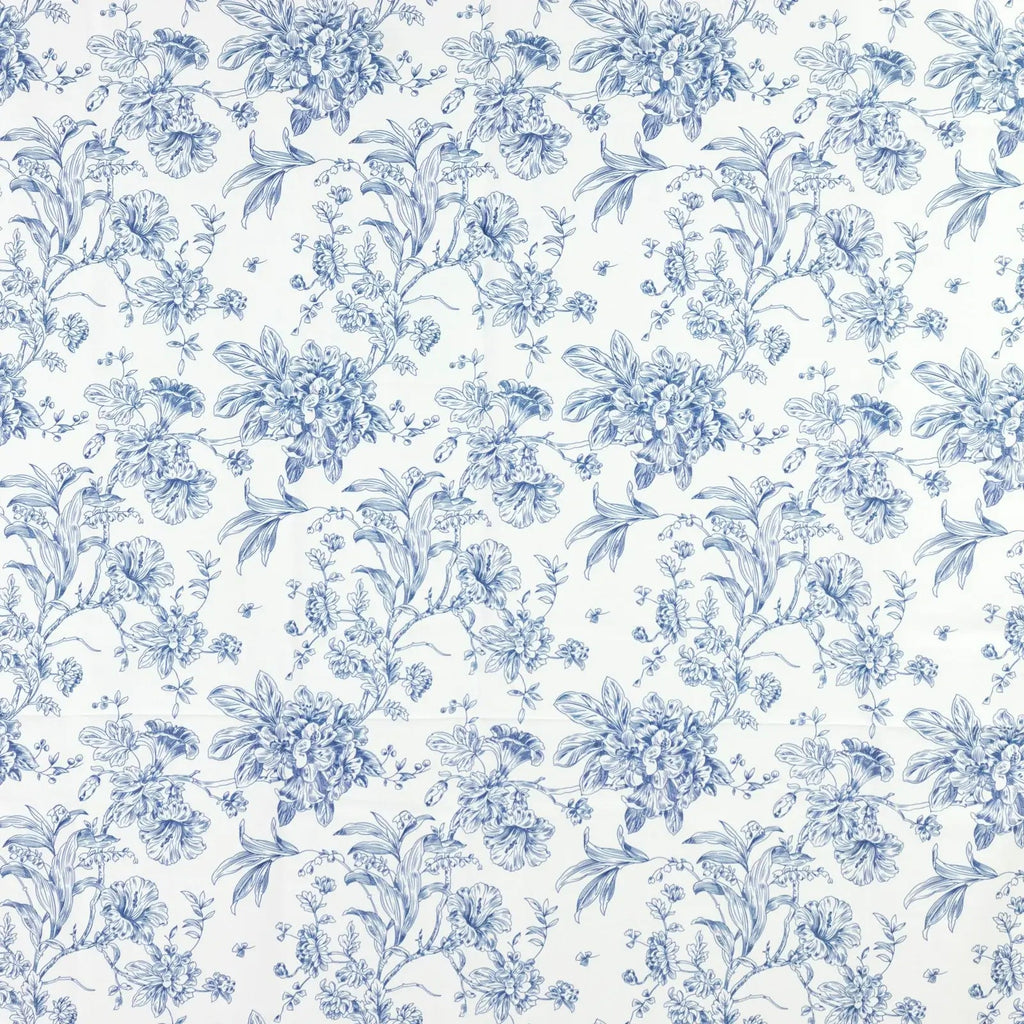 French Toile Polyester Backdrop Curtain â€“ Blue Floral 5ft x 12ft Rod Pocket Drape Panel - Bell Racket Store