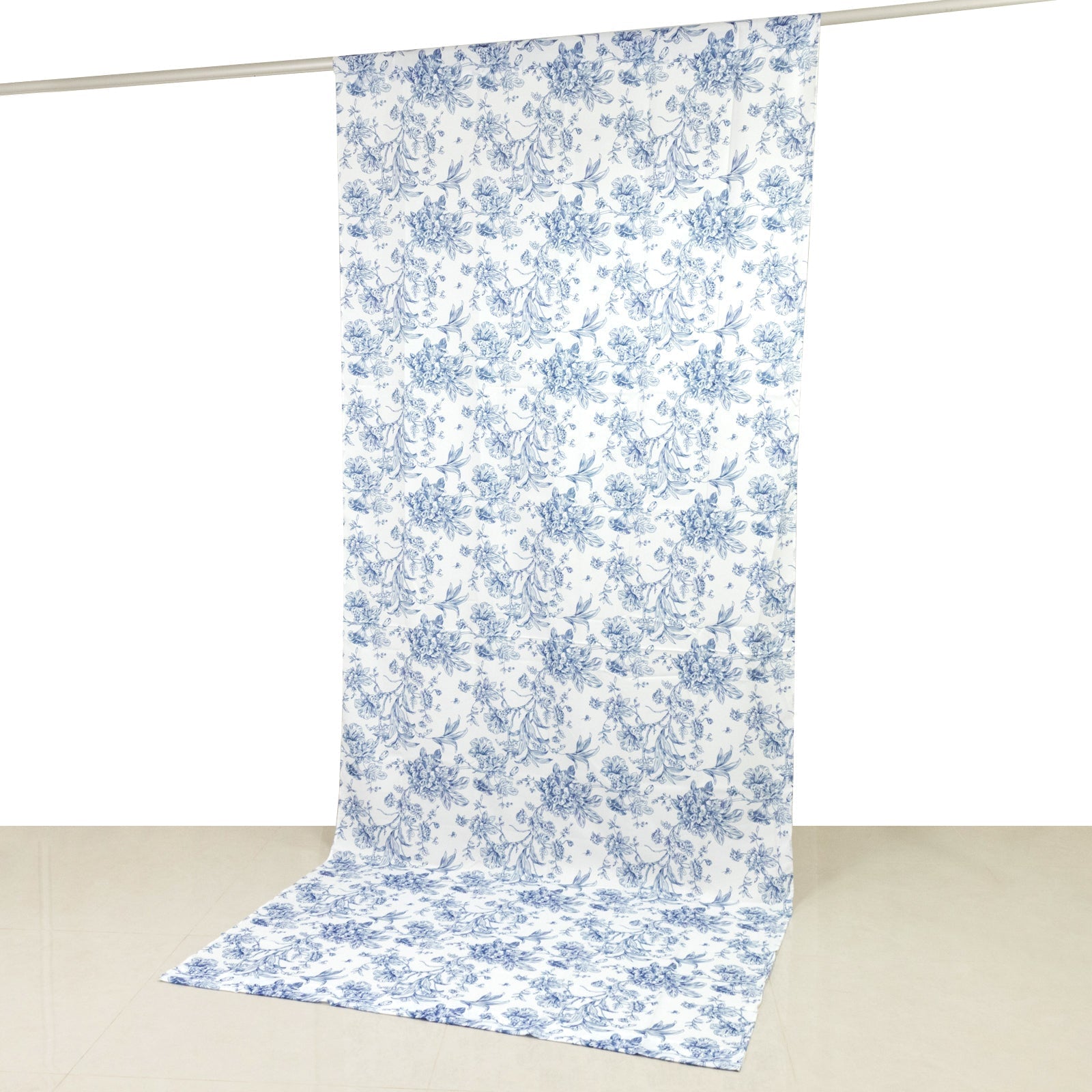 French Toile Polyester Backdrop Curtain â€“ Blue Floral 5ft x 12ft Rod Pocket Drape Panel - Bell Racket Store