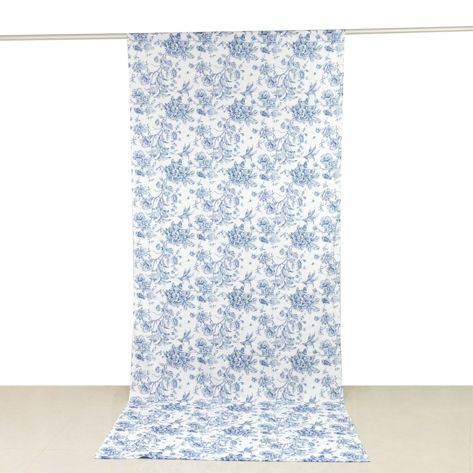 French Toile Polyester Backdrop Curtain â€“ Blue Floral 5ft x 12ft Rod Pocket Drape Panel - Bell Racket Store