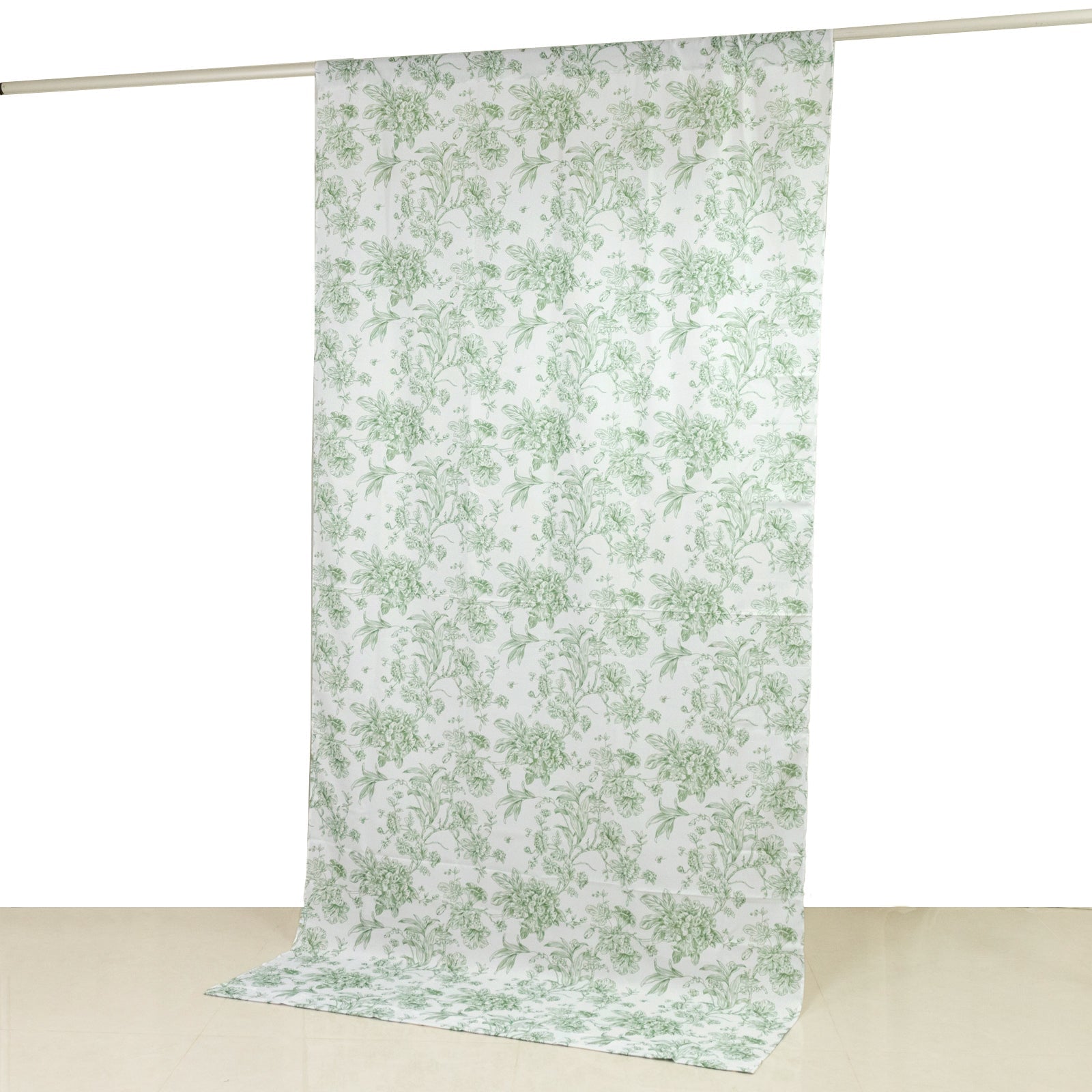 French Toile Polyester Backdrop Curtain â€“ Dusty Sage Green Floral 5ft x 10ft Rod Pocket Drape Panel - Bell Racket Store