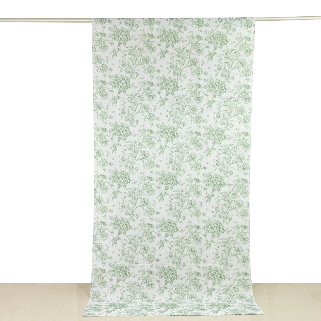 French Toile Polyester Backdrop Curtain â€“ Dusty Sage Green Floral 5ft x 10ft Rod Pocket Drape Panel - Bell Racket Store