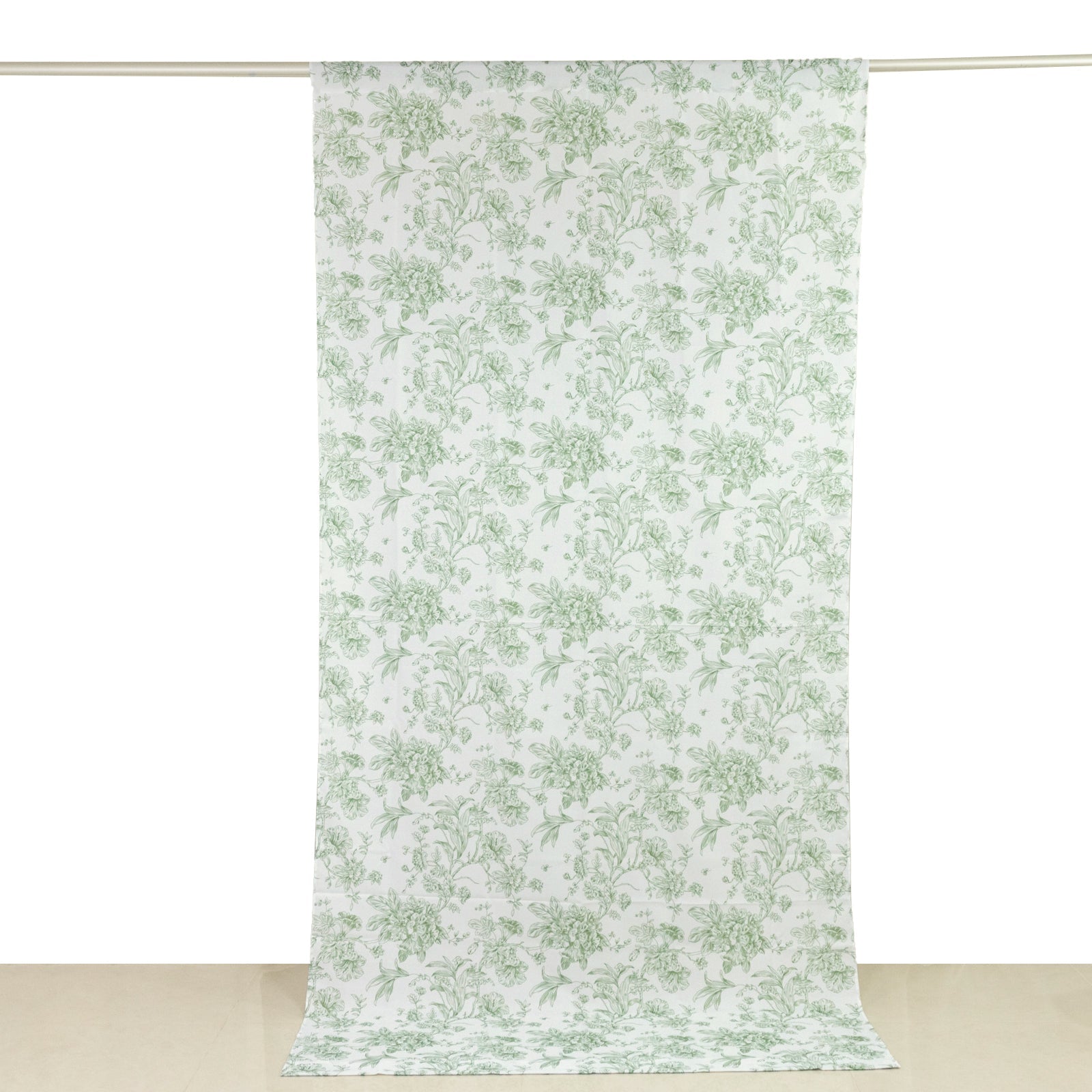 French Toile Polyester Backdrop Curtain â€“ Dusty Sage Green Floral 5ft x 10ft Rod Pocket Drape Panel - Bell Racket Store