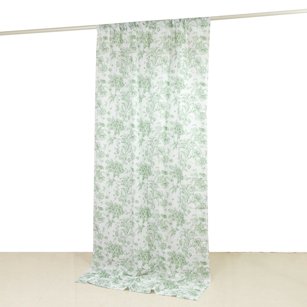 French Toile Polyester Backdrop Curtain â€“ Dusty Sage Green Floral 5ft x 10ft Rod Pocket Drape Panel - Bell Racket Store