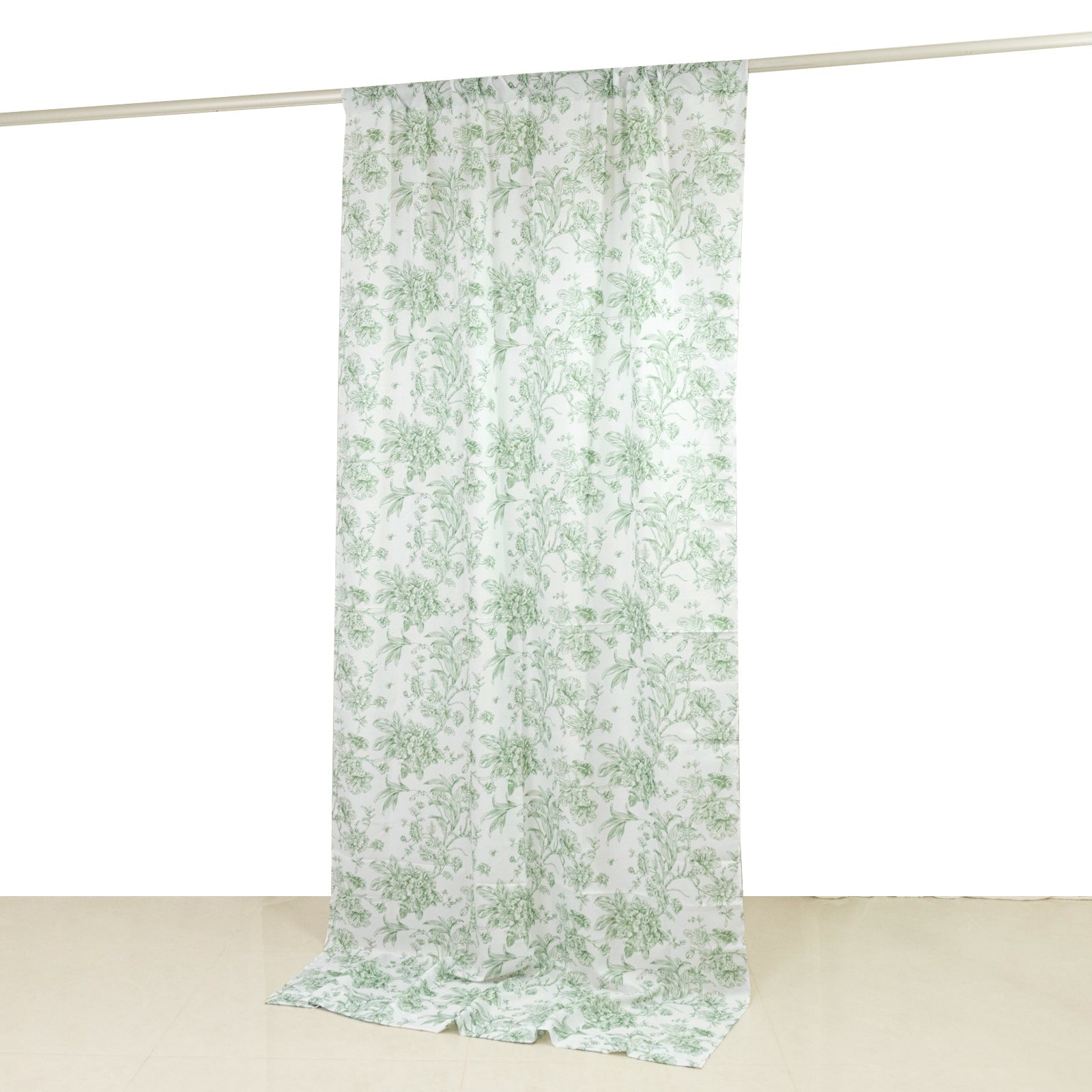 French Toile Polyester Backdrop Curtain â€“ Dusty Sage Green Floral 5ft x 10ft Rod Pocket Drape Panel - Bell Racket Store