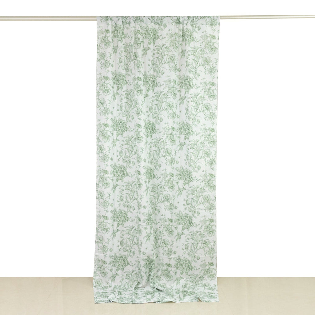 French Toile Polyester Backdrop Curtain â€“ Dusty Sage Green Floral 5ft x 10ft Rod Pocket Drape Panel - Bell Racket Store