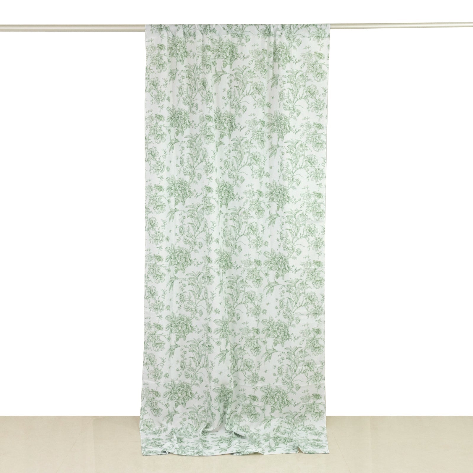 French Toile Polyester Backdrop Curtain â€“ Dusty Sage Green Floral 5ft x 10ft Rod Pocket Drape Panel - Bell Racket Store