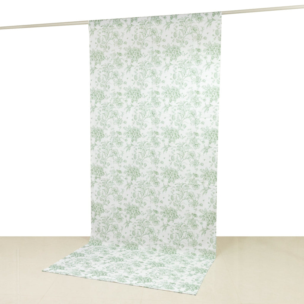 French Toile Polyester Backdrop Curtain â€“ Dusty Sage Green Floral 5ft x 12ft Rod Pocket Drape Panel - Bell Racket Store