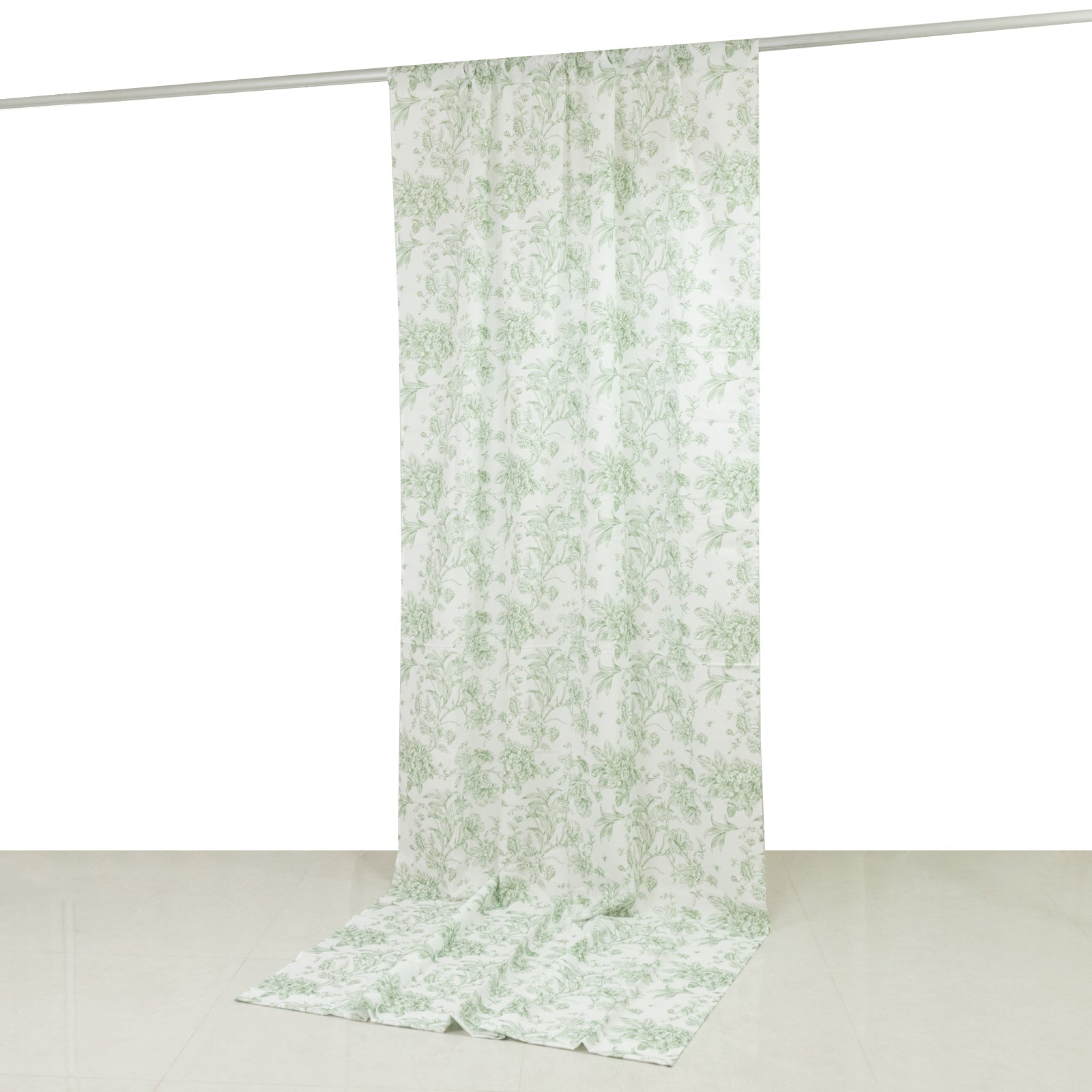 French Toile Polyester Backdrop Curtain â€“ Dusty Sage Green Floral 5ft x 12ft Rod Pocket Drape Panel - Bell Racket Store