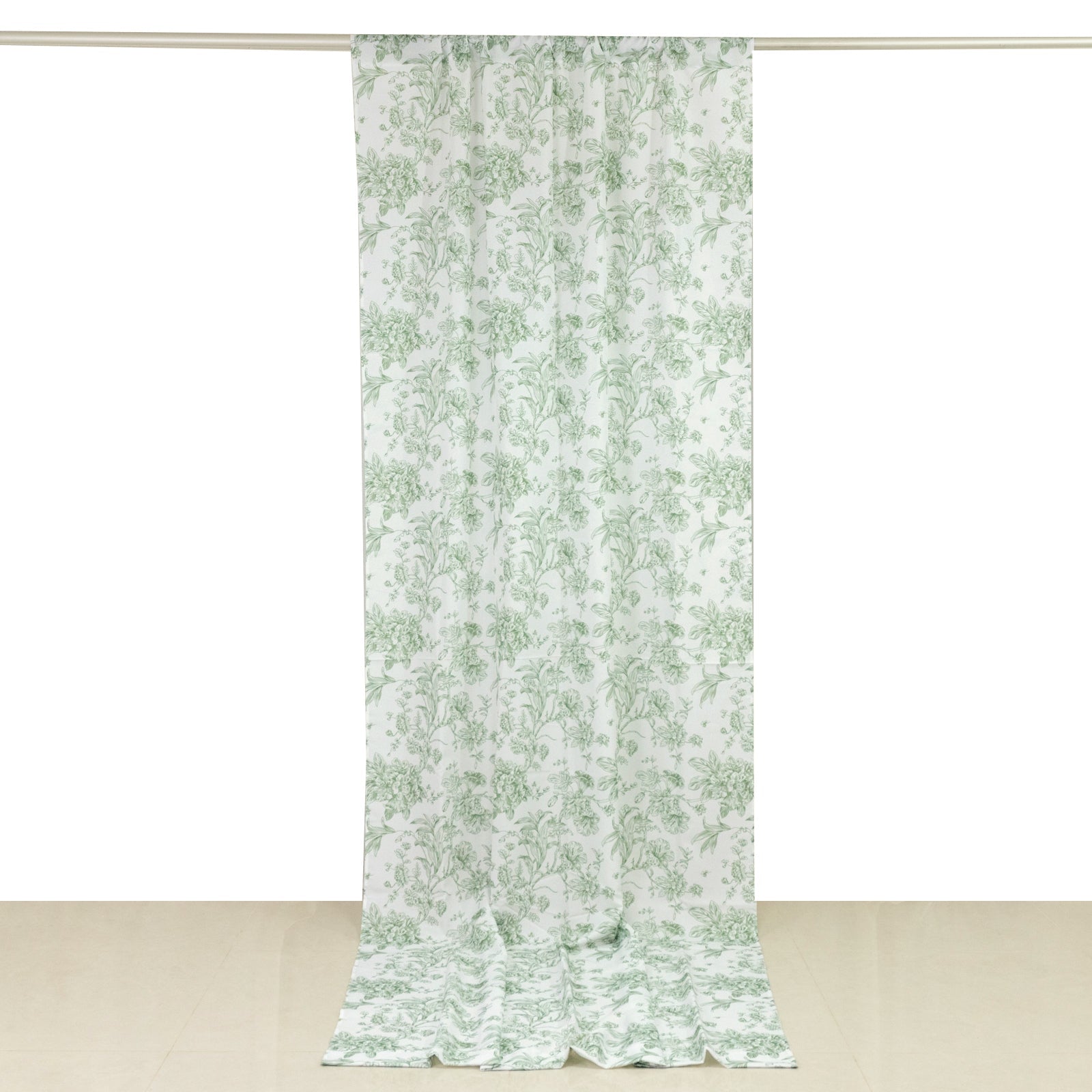 French Toile Polyester Backdrop Curtain â€“ Dusty Sage Green Floral 5ft x 12ft Rod Pocket Drape Panel - Bell Racket Store