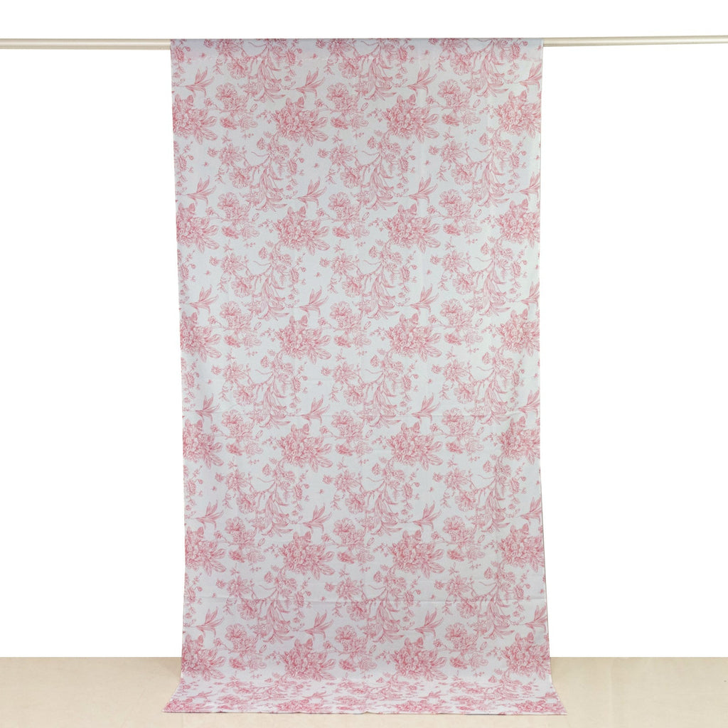French Toile Polyester Backdrop Curtain â€“ Pink Floral 5ft x 10ft Rod Pocket Drape Panel - Bell Racket Store