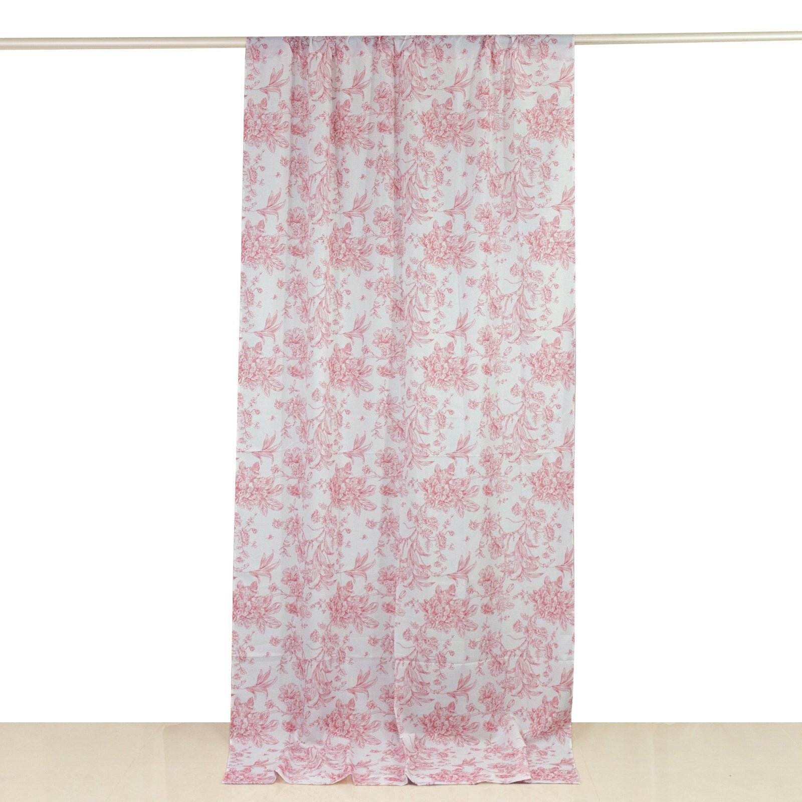 French Toile Polyester Backdrop Curtain â€“ Pink Floral 5ft x 10ft Rod Pocket Drape Panel - Bell Racket Store