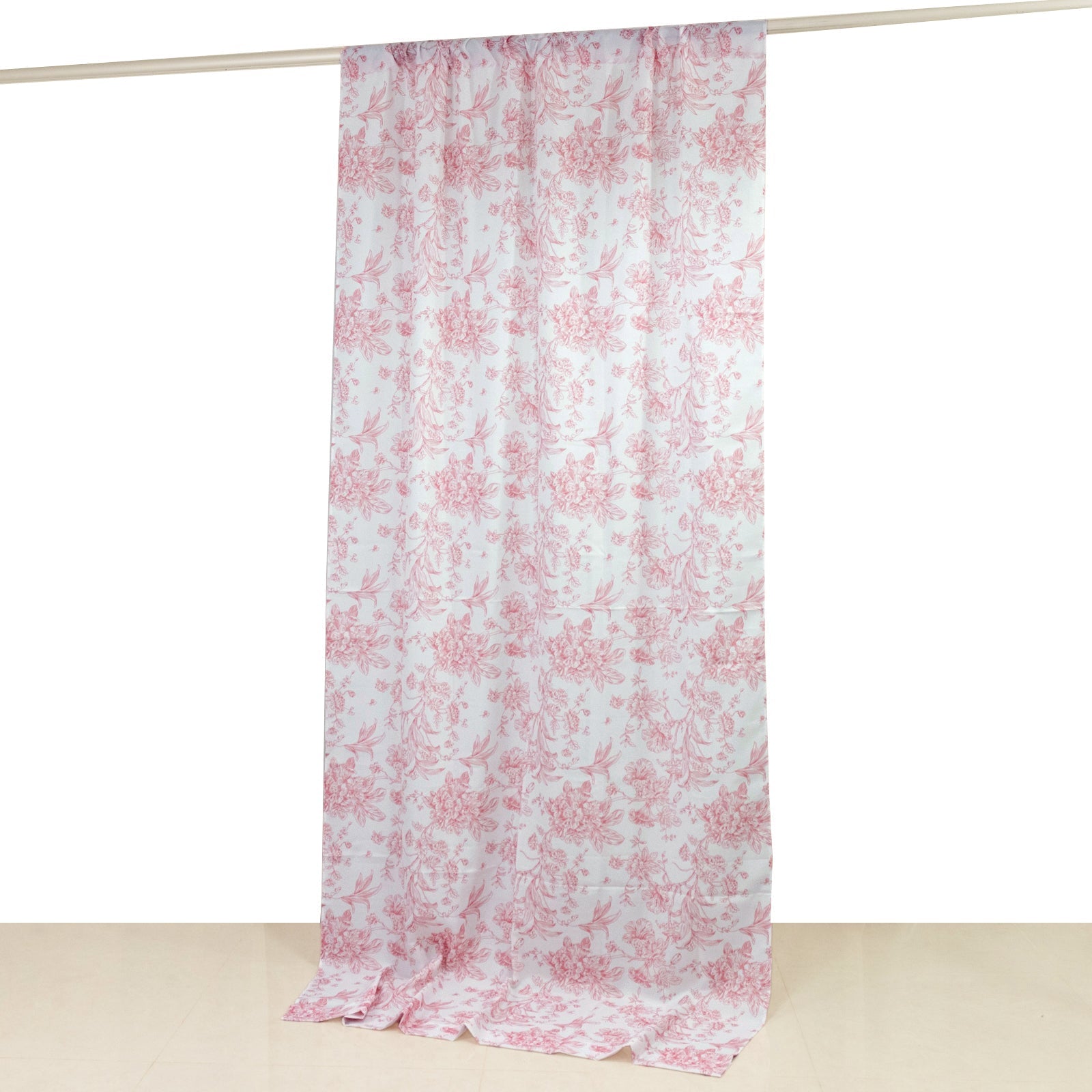 French Toile Polyester Backdrop Curtain â€“ Pink Floral 5ft x 10ft Rod Pocket Drape Panel - Bell Racket Store