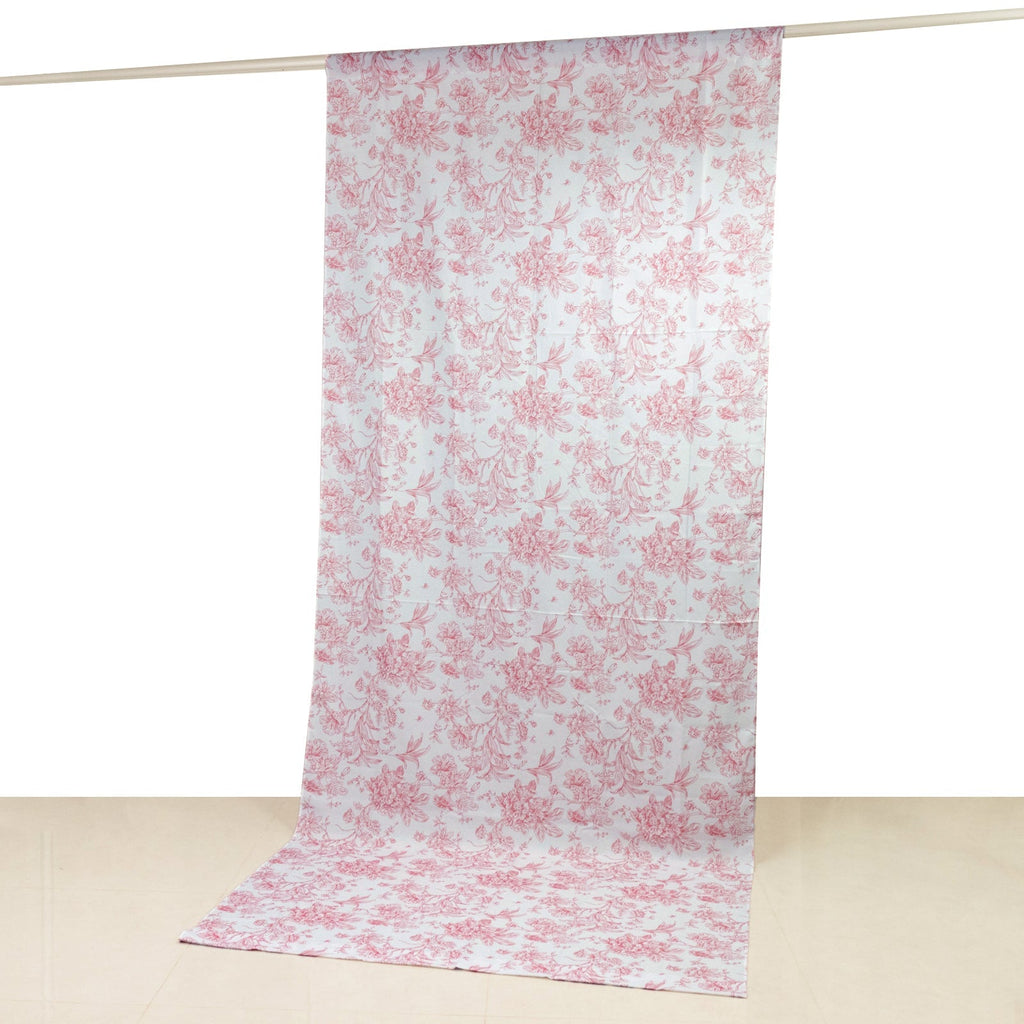 French Toile Polyester Backdrop Curtain â€“ Pink Floral 5ft x 12ft Rod Pocket Drape Panel - Bell Racket Store