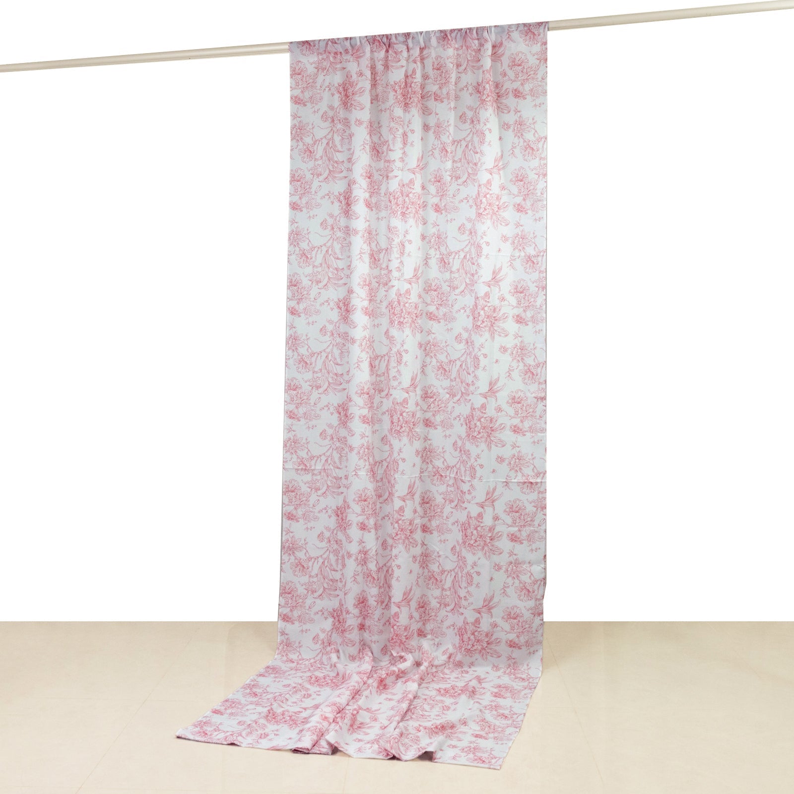 French Toile Polyester Backdrop Curtain â€“ Pink Floral 5ft x 12ft Rod Pocket Drape Panel - Bell Racket Store