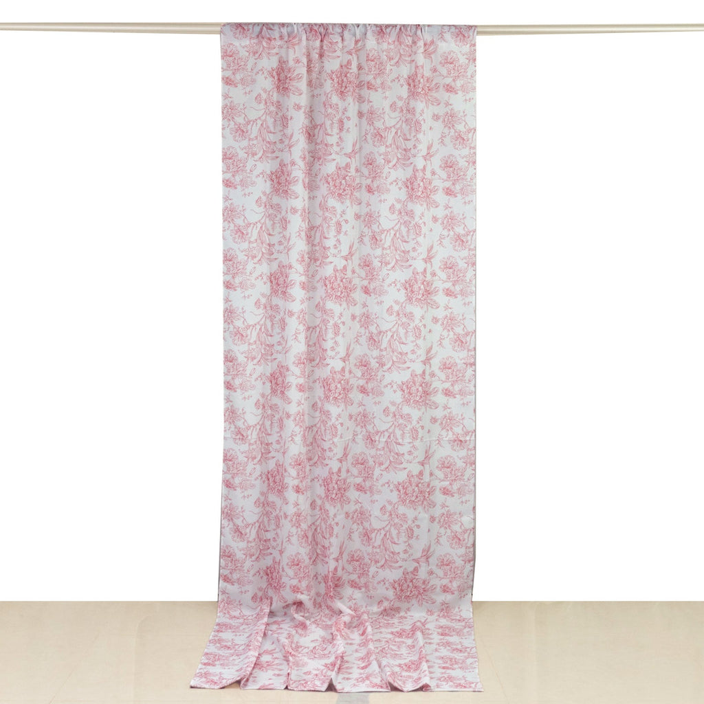 French Toile Polyester Backdrop Curtain â€“ Pink Floral 5ft x 12ft Rod Pocket Drape Panel - Bell Racket Store