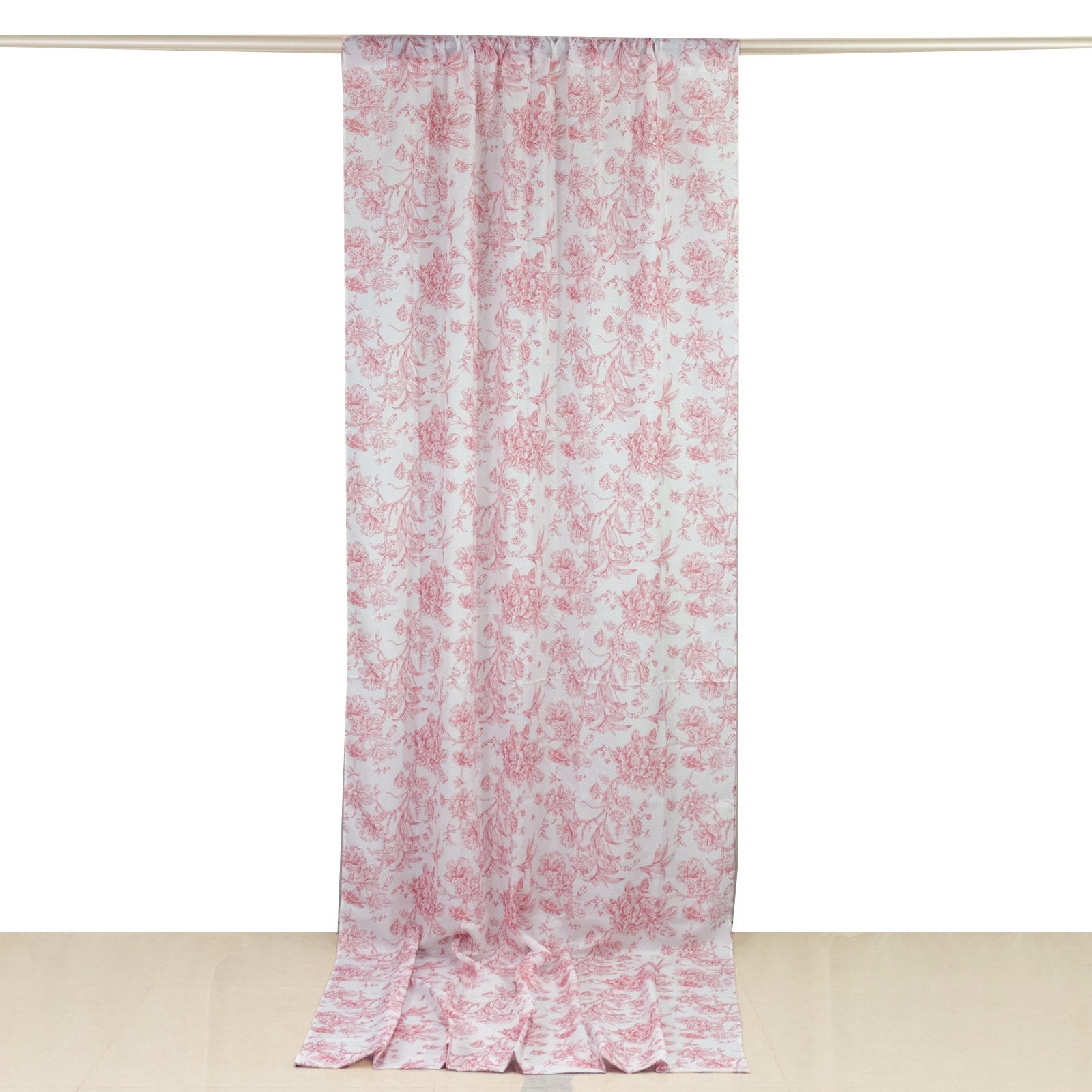 French Toile Polyester Backdrop Curtain â€“ Pink Floral 5ft x 12ft Rod Pocket Drape Panel - Bell Racket Store