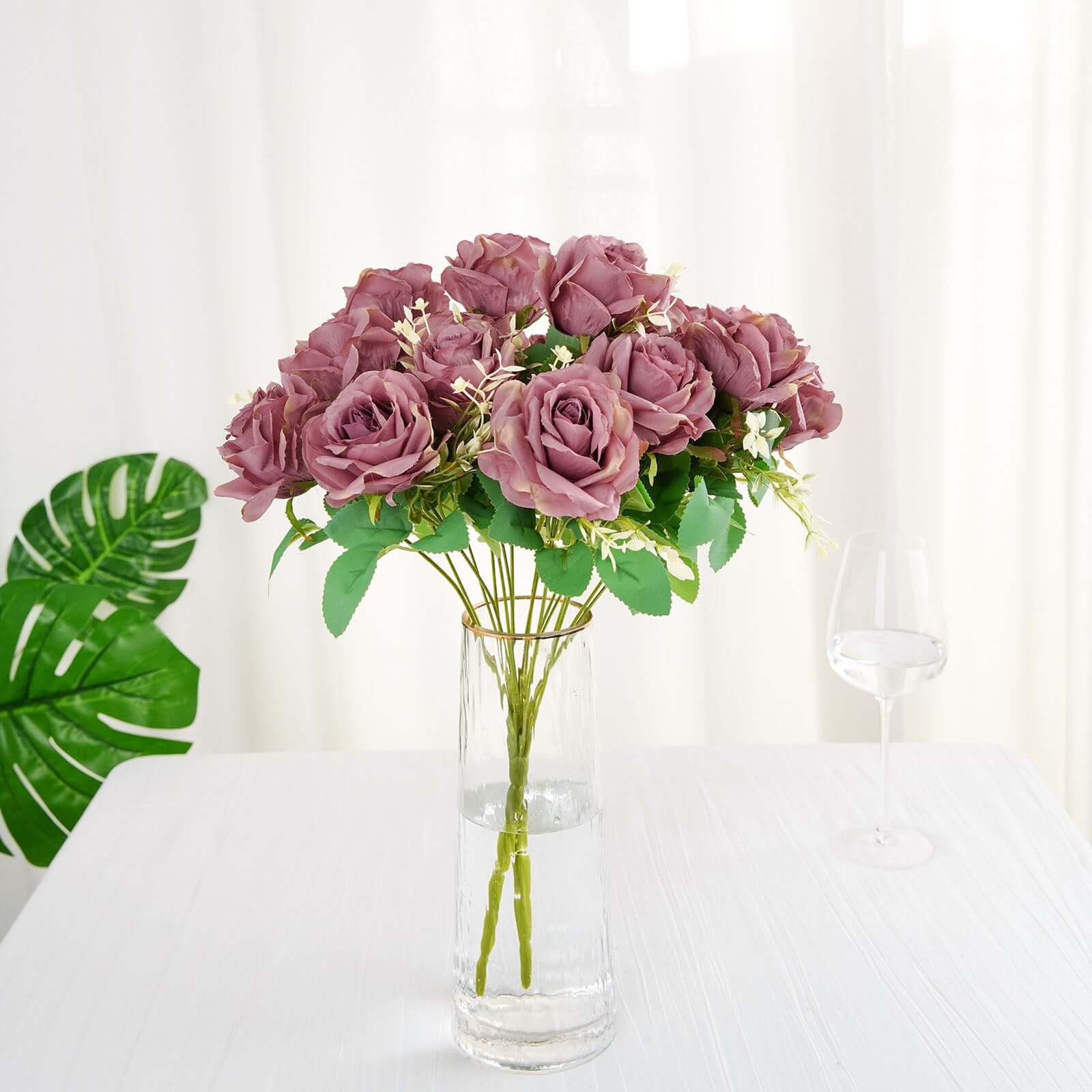 2 Bushes 18" Real Touch Dusty Rose Artificial Rose Flower Bouquet, Silk Long Stem Flower Arrangements
