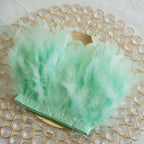 39" Mint Real Turkey Feather Fringe Trim With Satin Ribbon Tape
