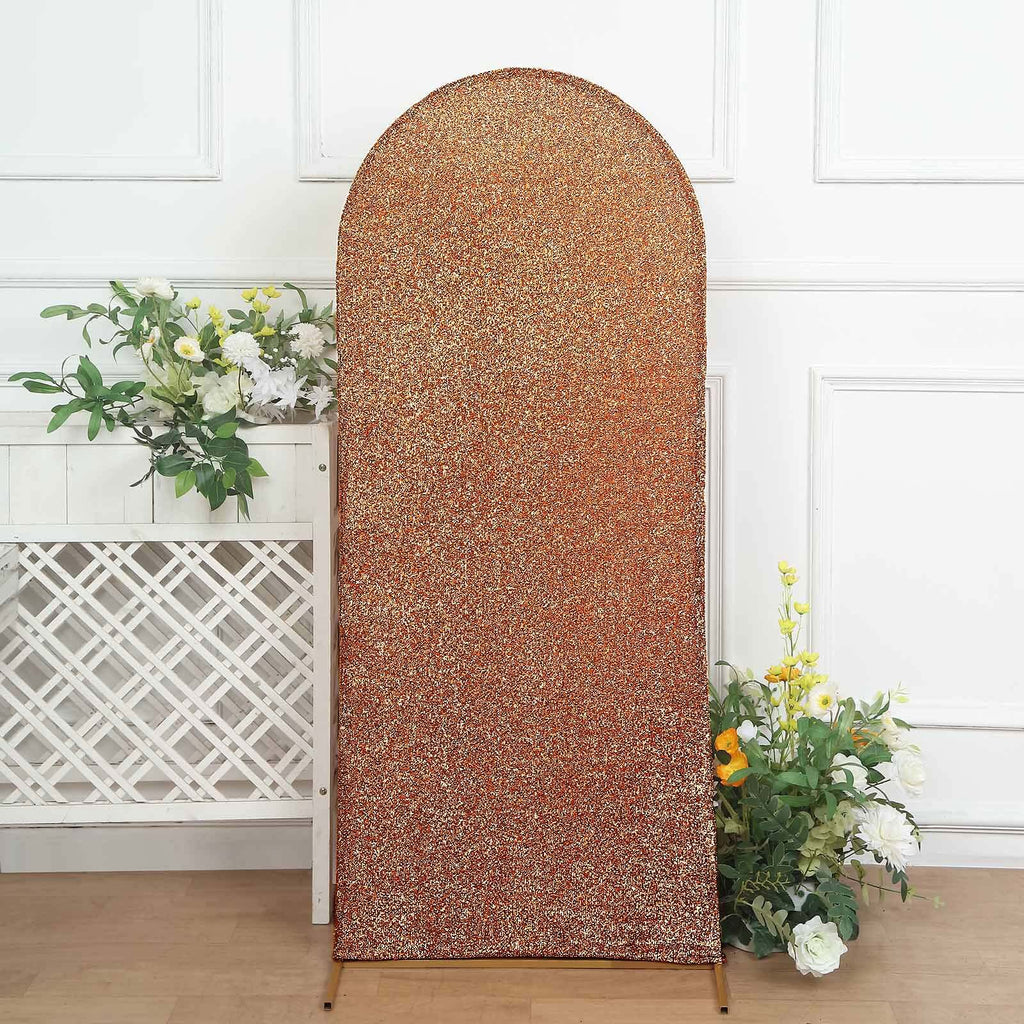 5ft Antique Gold Shimmer Tinsel Spandex Chiara Backdrop Stand Cover For Fitted Round Top Wedding Arch