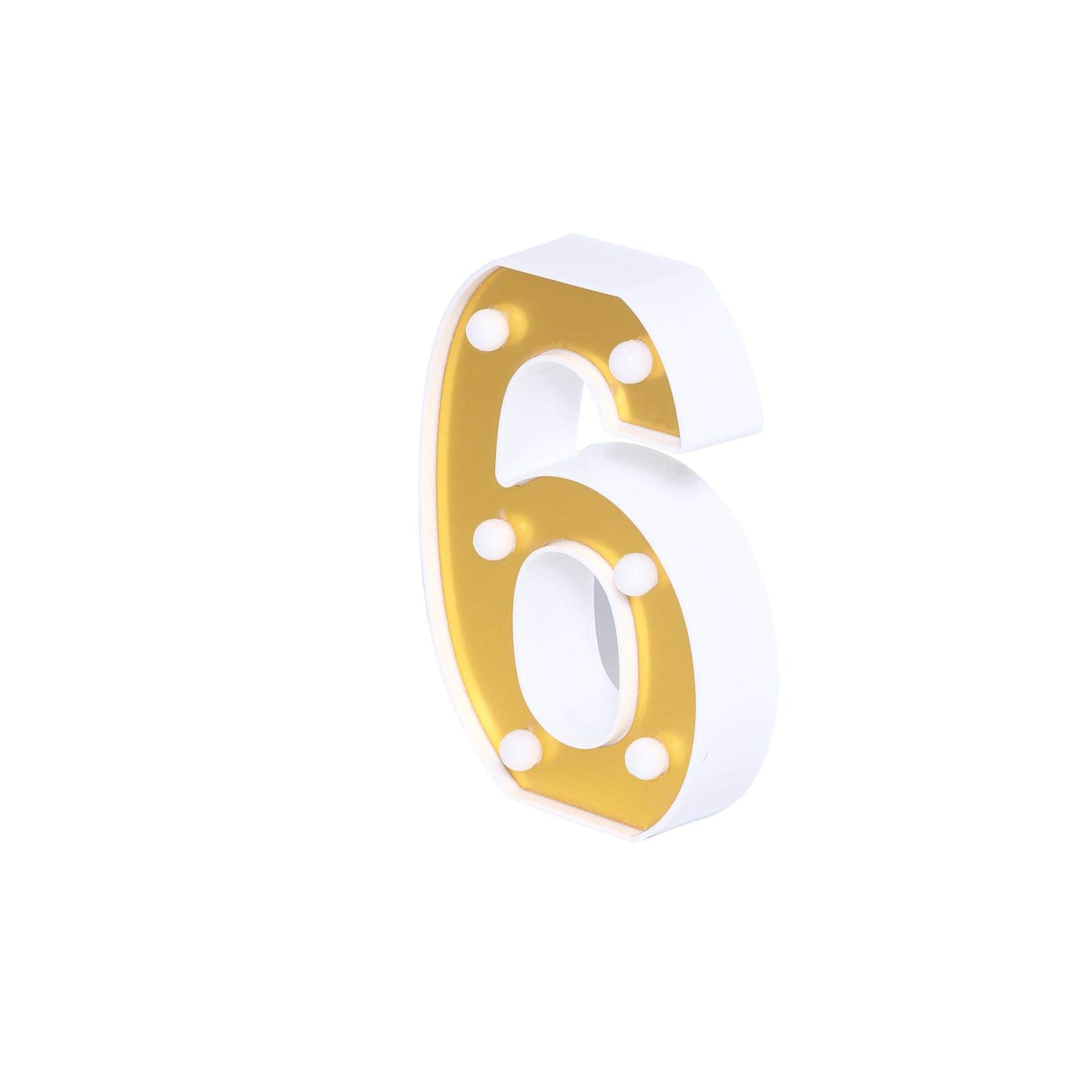 3D Marquee Number "6" Warm White 6 LED Lights Gold - Stylish Light-Up Accent for Events 6"