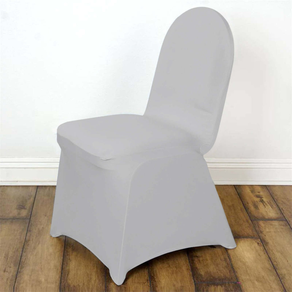 Spandex Chair Cover for Banquet Chairs Silver - Stretch 160GSM Fabric with Slip-On Slipcover