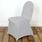 Spandex Chair Cover for Banquet Chairs Silver - Stretch 160GSM Fabric with Slip-On Slipcover