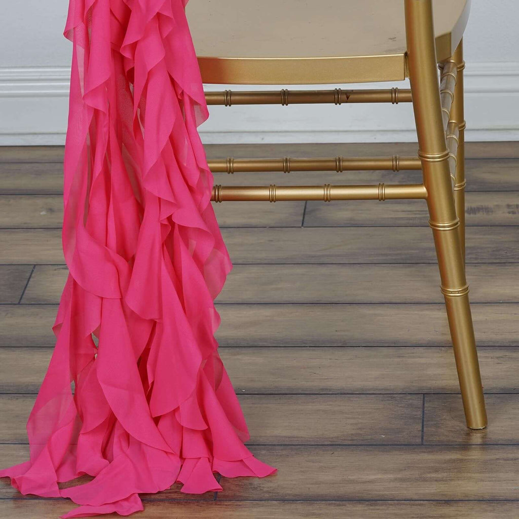 Chiffon Chair Sash with Curly Design Fuchsia - Stylish Chair Decorations