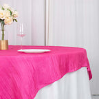 Taffeta 72"x72" Table Overlay Square Tablecloth Fuchsia - Accordion Crinkle Table Cover