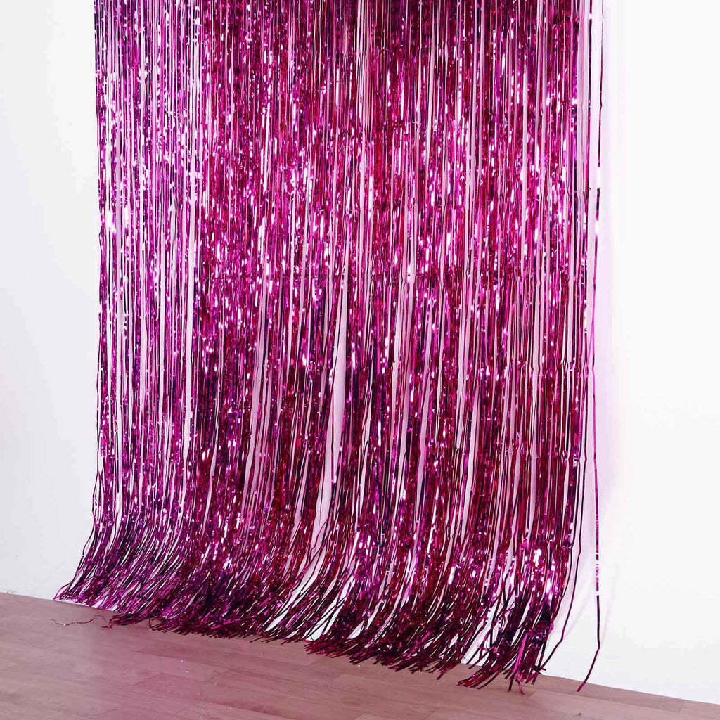8ft Fuchsia Metallic Tinsel Foil Fringe Doorway Curtain Party Backdrop